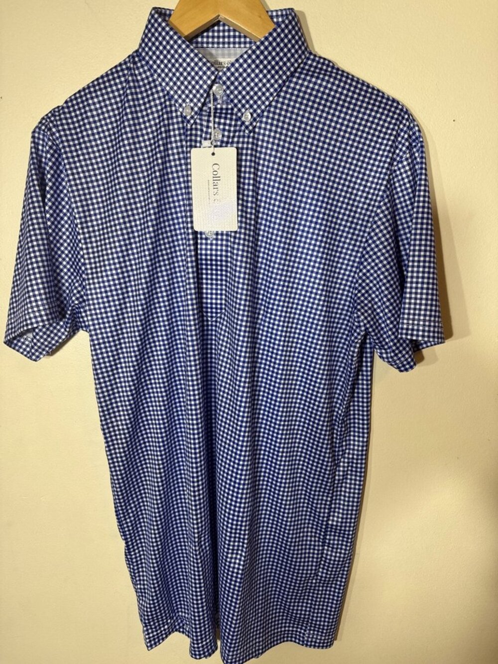 Collars & Co. Blue Gingham Dress Collar Polo Shirt Medium-Tall Moisture Wicking